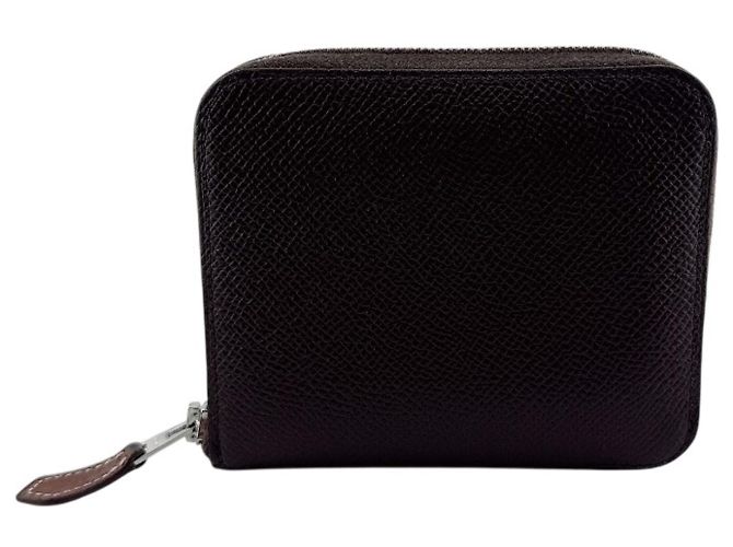Hermès Cartera compacta Hermes Azap Mini Zip en piel marrón y seda Castaño - vista 2