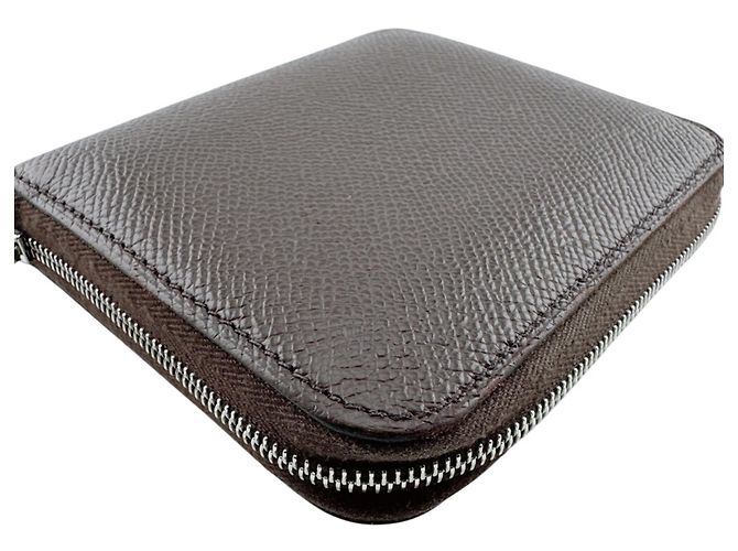 Hermès Cartera compacta Hermes Azap Mini Zip en piel marrón y seda Castaño - vista 3