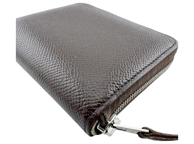 Hermès Cartera compacta Hermes Azap Mini Zip en piel marrón y seda Castaño - vista 4