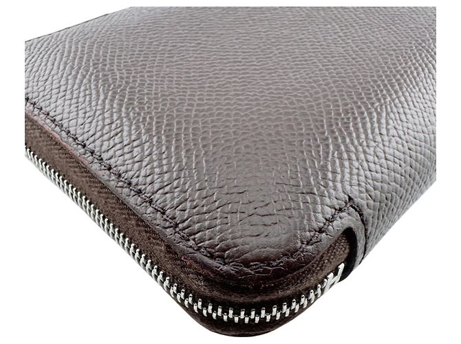 Hermès Cartera compacta Hermes Azap Mini Zip en piel marrón y seda Castaño - vista 5