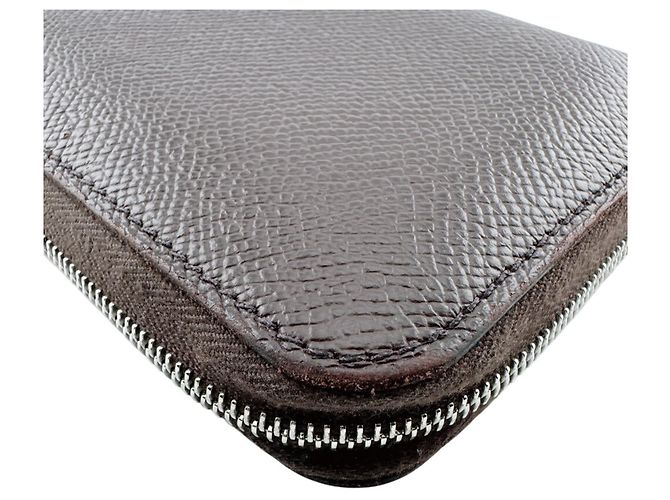 Hermès Cartera compacta Hermes Azap Mini Zip en piel marrón y seda Castaño - vista 6
