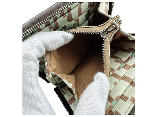 Hermès Cartera compacta Hermes Azap Mini Zip en piel marrón y seda Castaño - vista 8