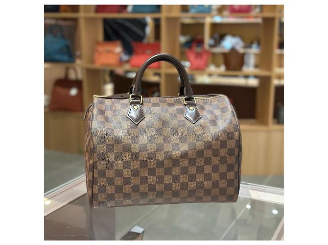 Borsa Louis Vuitton Speedy 30 in tela Damier Ebene Marrone - vista 2