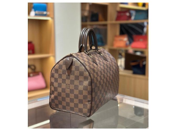 Borsa Louis Vuitton Speedy 30 in tela Damier Ebene Marrone - vista 3