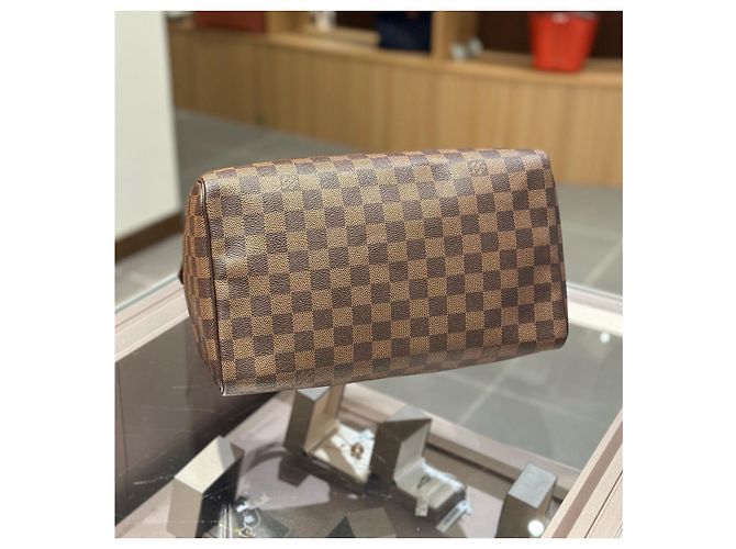 Borsa Louis Vuitton Speedy 30 in tela Damier Ebene Marrone - vista 4