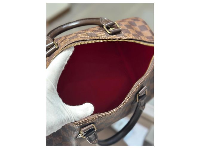 Borsa Louis Vuitton Speedy 30 in tela Damier Ebene Marrone - vista 5