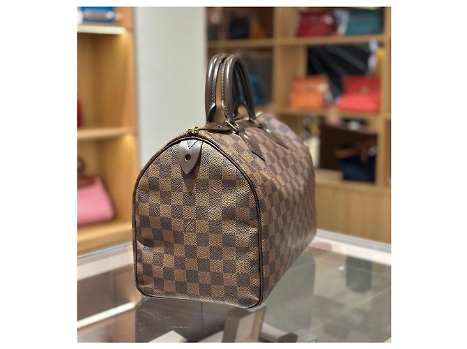 Borsa Louis Vuitton Speedy 30 in tela Damier Ebene Marrone - vista 8
