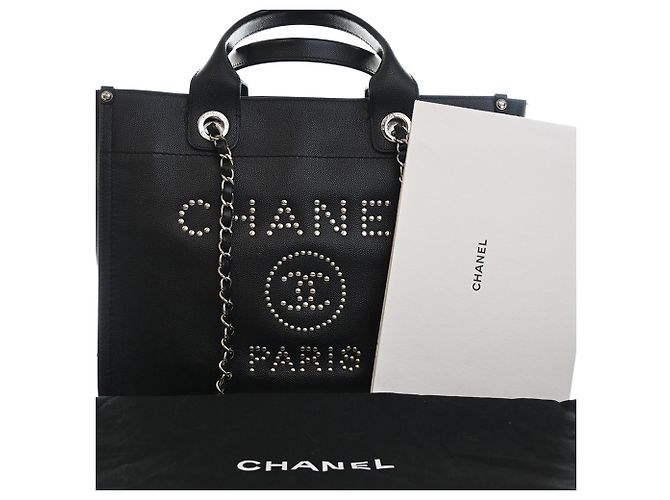 Tote Deauville Chanel Black Small Caviar Studded Nero - vista 13