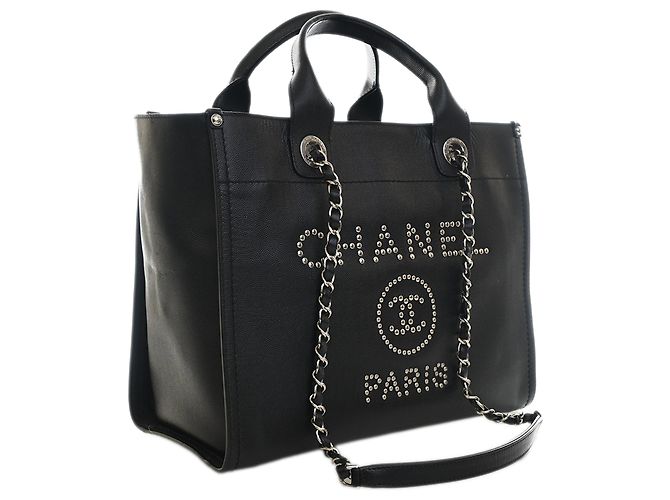 Tote Deauville Chanel Black Small Caviar Studded Nero - vista 3