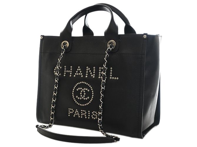 Tote Deauville Chanel Black Small Caviar Studded Nero - vista 4