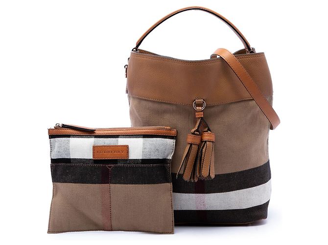 Borsa a secchiello Ashby in tela Mega Check marrone e pelle di vitello granulata Burberry, misura Medium Marrone chiaro - vista 7