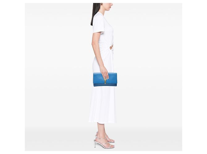 Clutch Chyc Ligne in pelle texturizzata blu Saint Laurent - vista 6