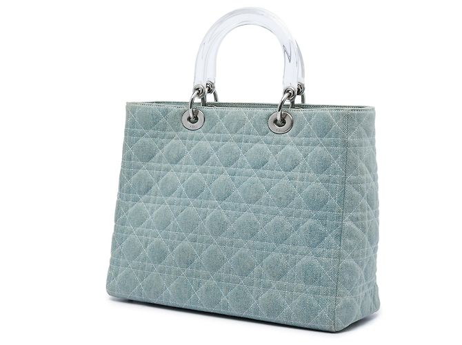 Dior Blu Grande Borsa in Denim Cannage con Manici in Acrilico Lady Dior Blu chiaro - vista 2