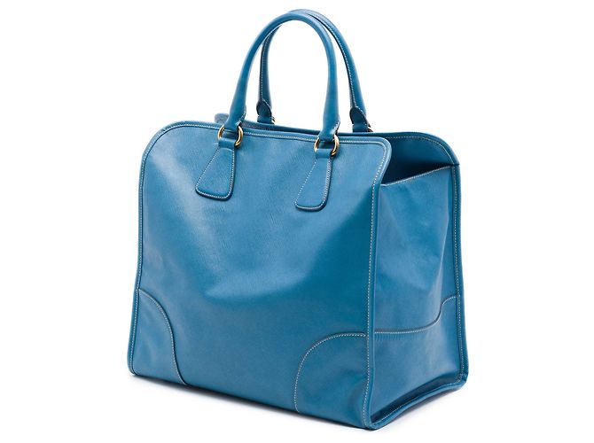 Borsa shopper Prada Blue Saffiano Lux - vista 2