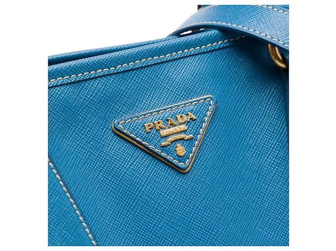 Borsa shopper Prada Blue Saffiano Lux - vista 5