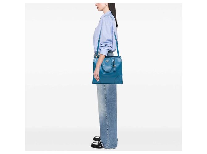 Borsa shopper Prada Blue Saffiano Lux - vista 6