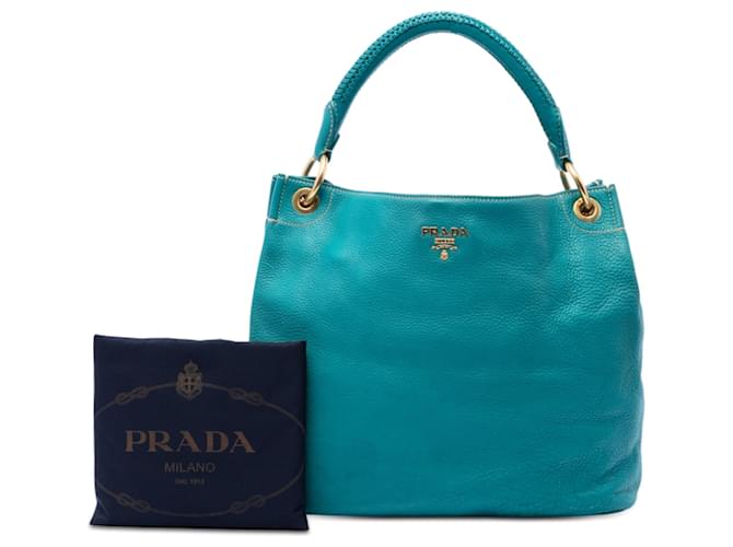 Prada Blue Vitello Daino Hobo Turchese - vista 7
