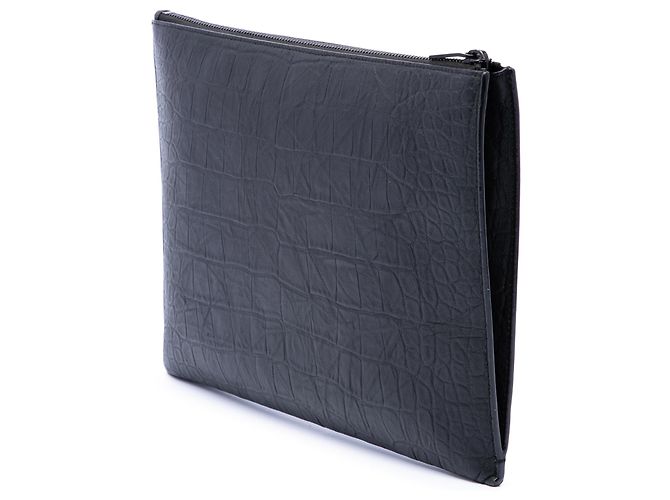 Portadocumenti Saint Laurent in pelle nera con stampa coccodrillo e monogramma Nero - vista 2