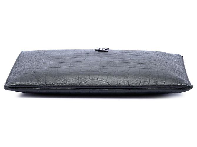 Portadocumenti Saint Laurent in pelle nera con stampa coccodrillo e monogramma Nero - vista 3