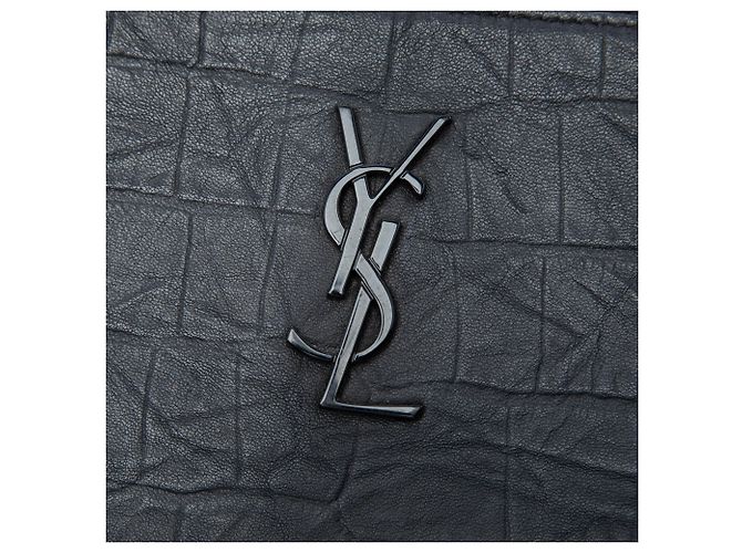 Portadocumenti Saint Laurent in pelle nera con stampa coccodrillo e monogramma Nero - vista 5