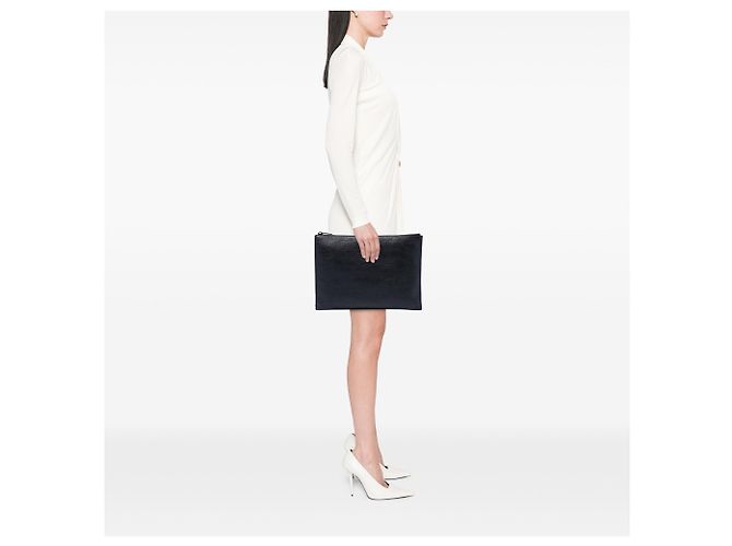 Portadocumenti Saint Laurent in pelle nera con stampa coccodrillo e monogramma Nero - vista 6