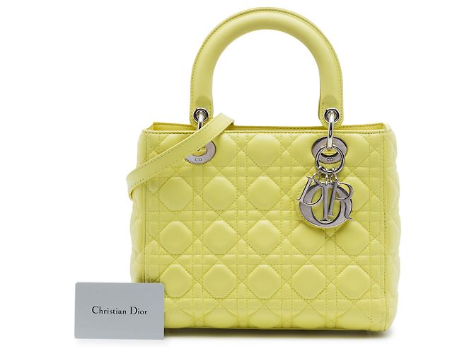 Lady Dior in agnello cannage giallo, misura Medium - vista 7