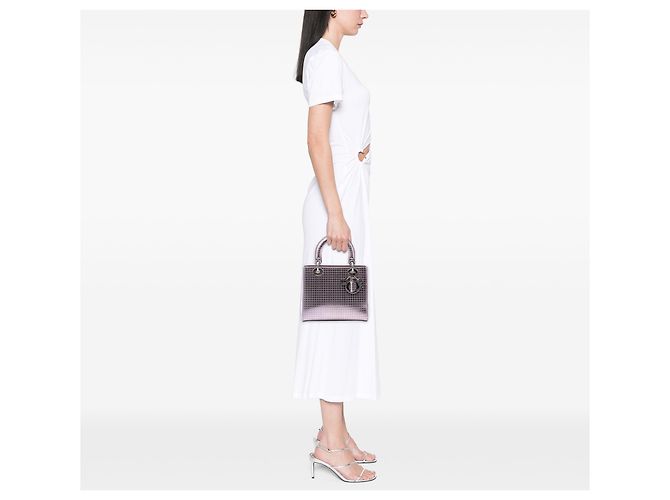 Dior Purple Medium Metallic Patent Microcannage Lady Dior Porpora - vista 6