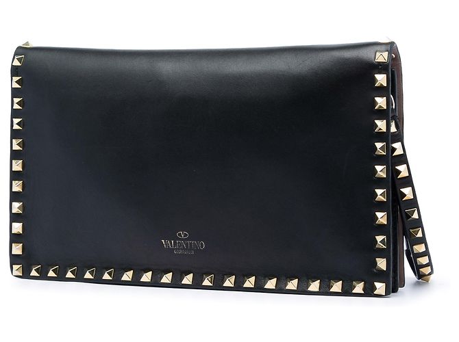 Valentino Black Leather Rockstud Flap Clutch Schwarz - Ansicht 2