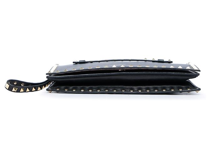 Valentino Black Leather Rockstud Flap Clutch Schwarz - Ansicht 3