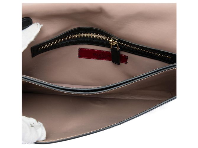 Valentino Black Leather Rockstud Flap Clutch Schwarz - Ansicht 4