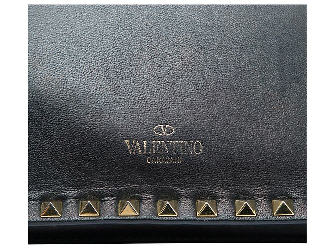 Valentino Black Leather Rockstud Flap Clutch Schwarz - Ansicht 5