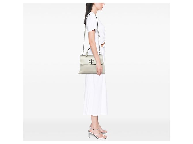 Borsa satchel Gucci White Medium Calfskin Bamboo Daily Bianco - vista 6