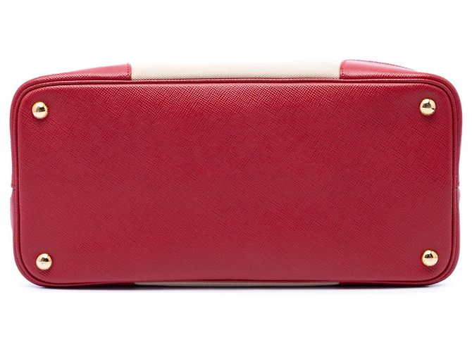 Bolsa dupla de canapa com acabamento em Saffiano bege grande Prada - vista 3