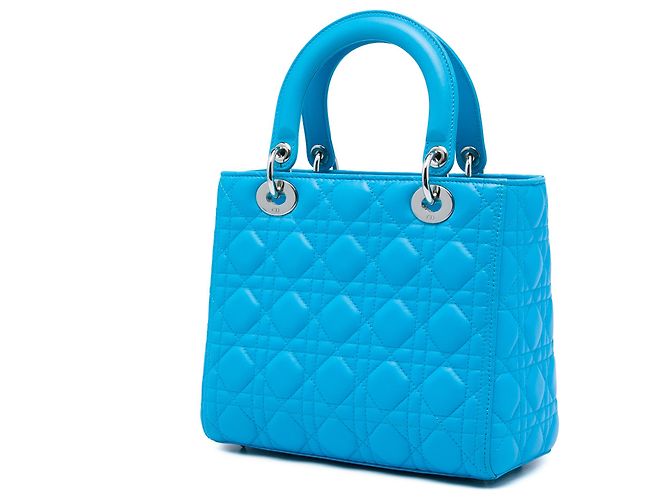 Lady Dior in agnello cannage blu, misura Medium Turchese - vista 2