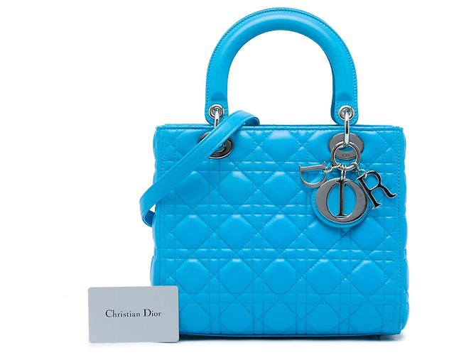 Lady Dior in agnello cannage blu, misura Medium Turchese - vista 6