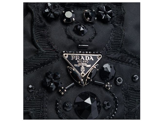 Abendtasche Prada Black Beaded Tessuto Evening Bear Frame Handbag Schwarz - Ansicht 4