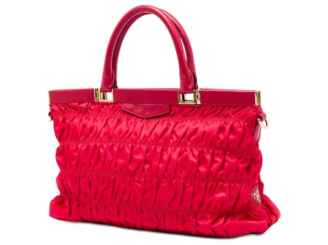 Borsa a mano con struttura Prada Red Tessuto Gaufre Rosso - vista 2
