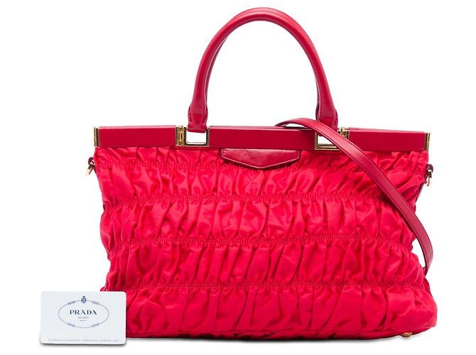Borsa a mano con struttura Prada Red Tessuto Gaufre Rosso - vista 6