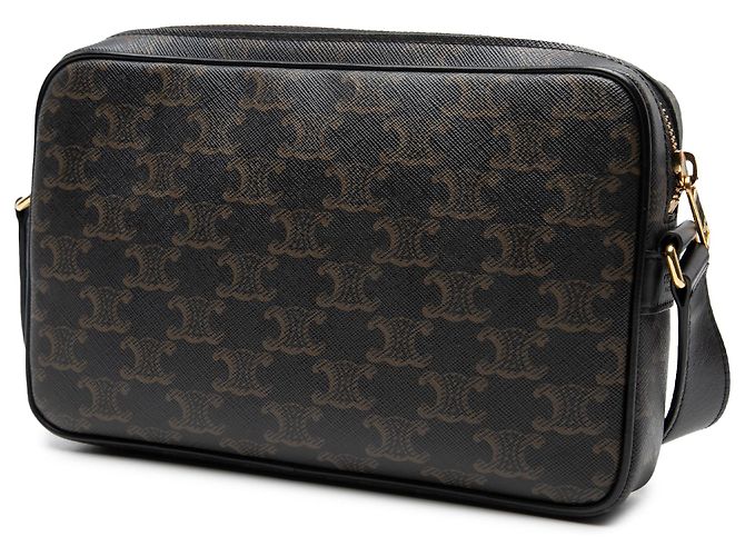 Céline Celine Black Medium Triomphe Coated Canvas Logo Crossbody Nero - vista 2