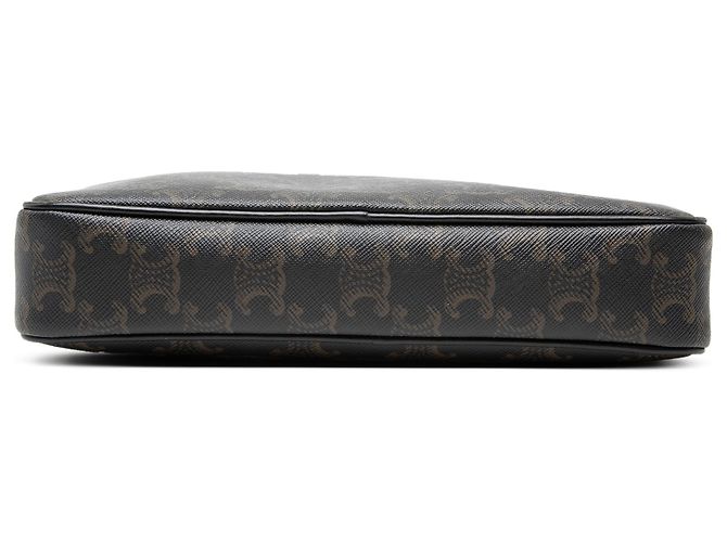 Céline Celine Black Medium Triomphe Coated Canvas Logo Crossbody Nero - vista 3