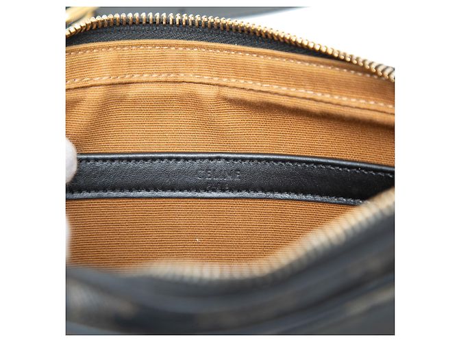 Céline Celine Black Medium Triomphe Coated Canvas Logo Crossbody Nero - vista 5