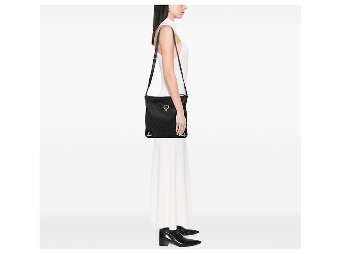 Borsa a tracolla Gucci Black GG Canvas Abbey D Ring Nero - vista 7