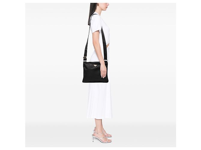 Borsa a tracolla Prada Black Tessuto Zip Top Nero - vista 6