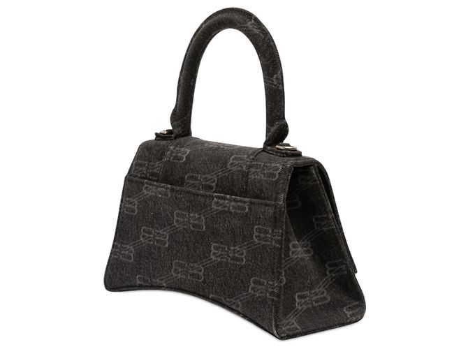 Borsa a mano Balenciaga Black Small BB Monogram Denim Hourglass Nero - vista 2