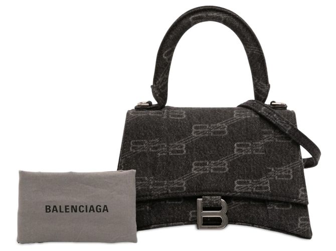 Borsa a mano Balenciaga Black Small BB Monogram Denim Hourglass Nero - vista 7