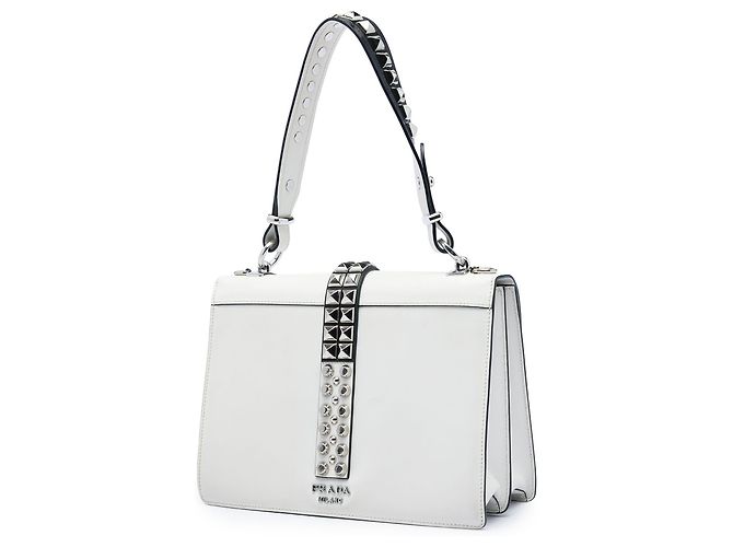 Borsa Elektra con borchie in pelle City Calf e Saffiano bianca di Prada Bianco - vista 2