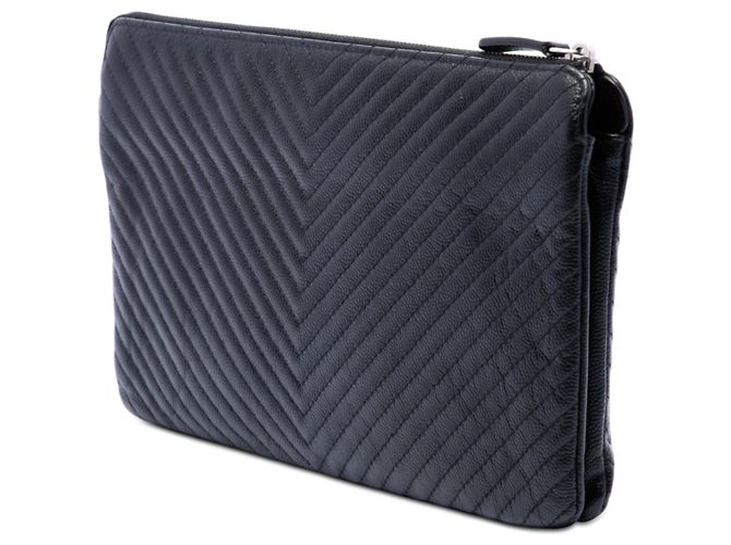 Clutch Chanel Black CC Chevron Caviar con zip Nero - vista 2