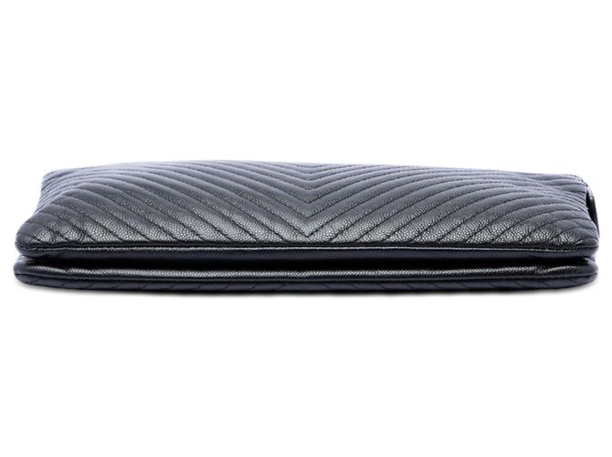 Clutch Chanel Black CC Chevron Caviar con zip Nero - vista 3