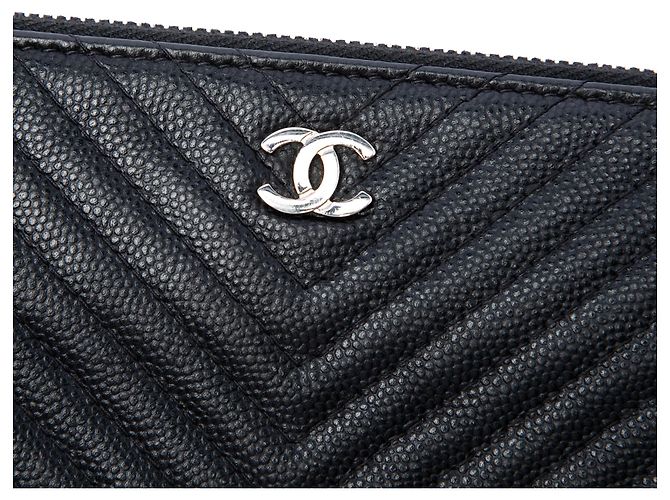 Clutch Chanel Black CC Chevron Caviar con zip Nero - vista 5