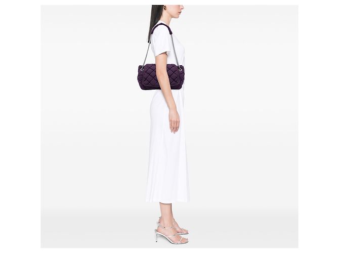Chanel Purple Nylon Bubble Quilt Accordion Chain Flap Porpora - vista 5